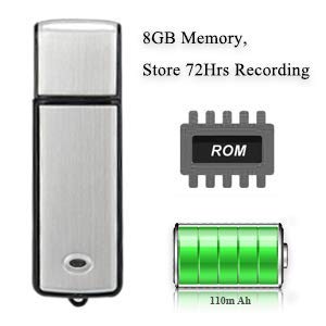 Mini gravador de voz digital de 8 GB com capacidade recarregável por USB, dispositivo de gravação de