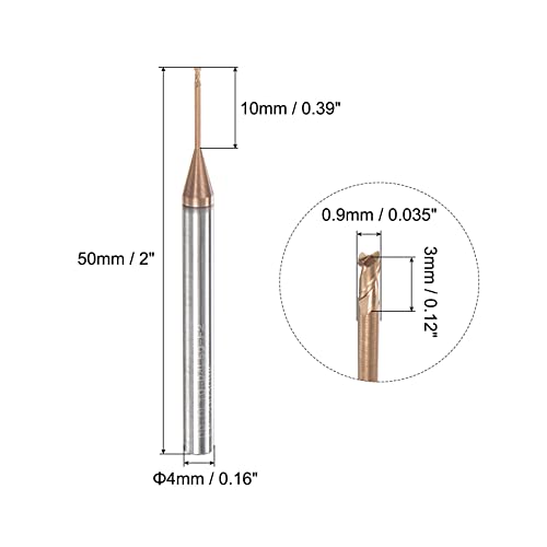 Image of uxcell Square Nose End Mill, 0.9mm Solid Carbide AlTiSin Coated Long Reach CNC Router Bits 2 Flutes Milling Cutter with Extended Neck, 10mm Cutting Length 4mm Shank