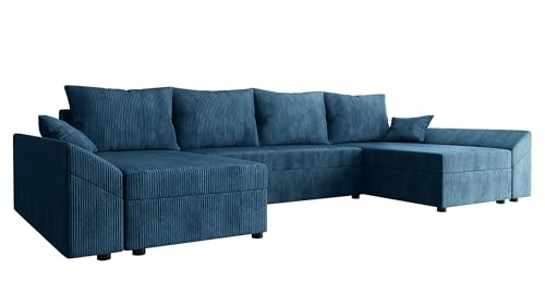 Mirjan24 Ecksofa Chione U Cord mit Bettkasten und Schlaffunktion, 4 Sitzer Eckcouch, U-Form Sofa für Wohnzimmer, symmetrisches Ecksofa, Polsterecke mit Bettfunktion, Wohnlandschaft (Poso 05)