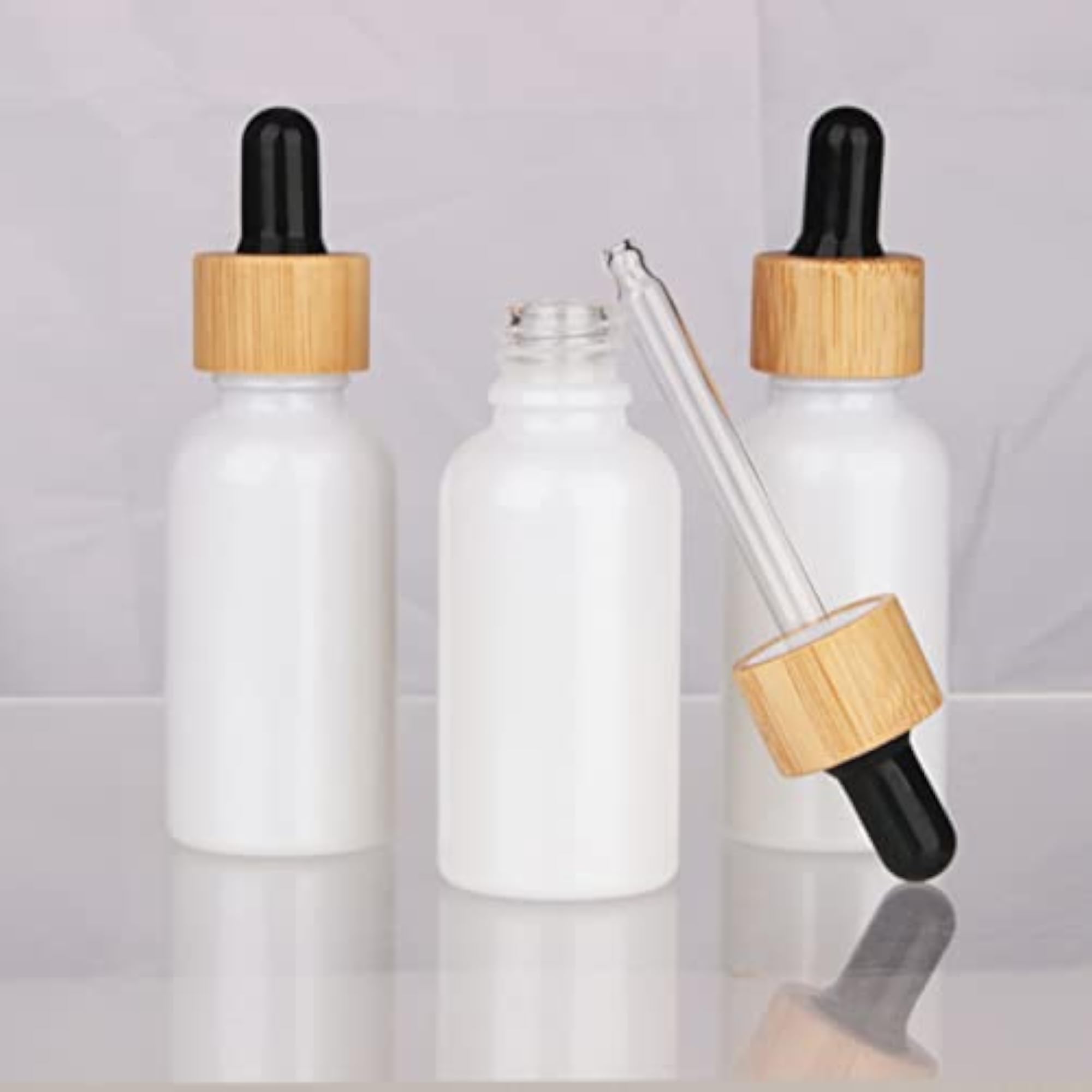 20pcs Empty Pearly White Round Glass Bottles with Dropper