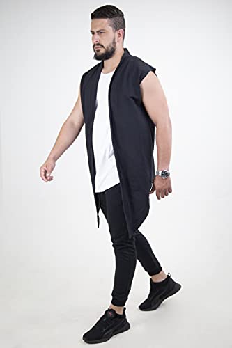 Cardigan Casaco Moletom Casual Masculino Sobretudo Sem Manga Preto (G)