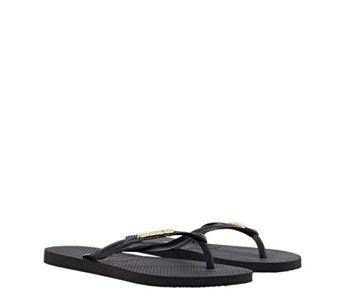 Chinelo Slim Logo Metallic, Havaianas, Feminino, Preto/Dourado, 41/42