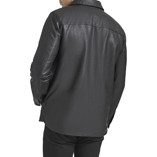 Image of Levi's Men's Buffed Cow Faux Leather Hooded Trucker Jacket