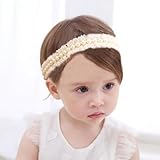 Rannyrena Baby Girls Lace Headband Handmade Flower Hair Band Infants Head Wrap Elastic Pearl Floral Hairband for Newborn Toddler 0-48 Months Baby Hair Accessories (Style 8)
