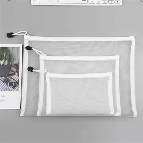 Image of 3 Stationary Transparent Pouch, Mesh Zipper Bags, File Document Bags, Certificates Folder, Pencil Pen Cases, Envelope Bag, Cosmetic Pouch with Zipper, Travel Organizer (Set of 3)