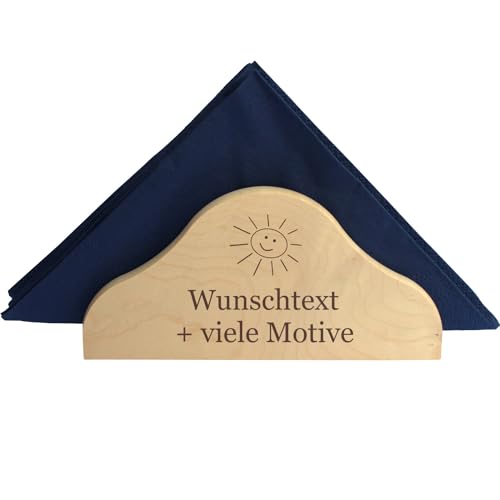 Serviettenhalter aus Holz mit Gravur - individueller Spruch, Name + Motiv möglich - Serviettenständer, Vintage Serviettenspender als Deko, Küchenutensil, Tischdekoration, Organizer