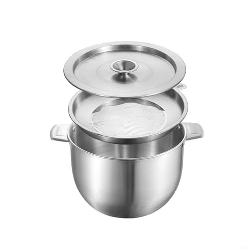 Volakebeing Olla de filtro de aceite de sopa de acero inoxidable con tapa, colador de malla fina para tanque de manteca de cerdo, protector de grasa, 19 x 13 / 21 x 14 / 23,6 x 15 cm, compatible con