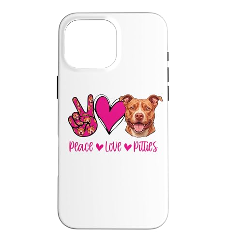 Funny Womens Girls Peace Love Pit Bull Dog Lover �X�}�z�P�[�X iPhone 16 Pro Max �p