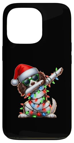 Custodia per iPhone 13 Pro Dabbing English Springer Spaniel Cane Carino Natale Natale