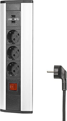 Elbe Inno® Ecksteckdose für die Arbeitsplatte (3xSteckdosen & 2 USB & Schalter), Mehrfachsteckdose...