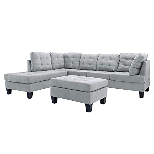 image for Casa Andrea Milano 3 Piece Modern Tufted Micro Suede L Shaped Sectiona