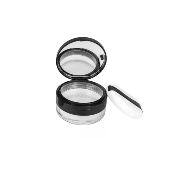 1 PCS 20ML(0.68OZ) Plastic Empty Clear Make-up Loose Powder Case Travel Powder Container Refillable Powder Soft Sponge Powder Puff Black Lid and Sifter Foundation Box