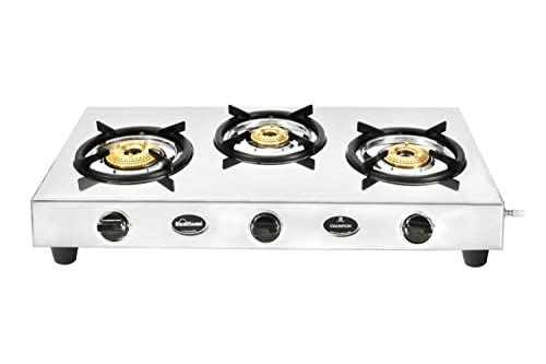 Sunflame Champion 3-Burner Gas Stove | Stainless Steel Body | 2-Years Product Coverage | 1 Medium and 2 Small Brass...