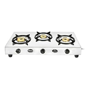 Sunflame CHAMPION 3 Burner Gas Stove, Stainless Steel Body, 3 Brass burners, Manual Ignition With 2 Year Home Service Warranty (Silver)