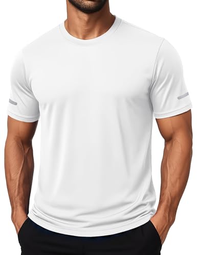 MAGCOMSEN Sportswear Homme Anti UV Fitness Gym T-Shirt Séchage Rapide Respirant Manches Courtes Tee Shirt Blanc, XL