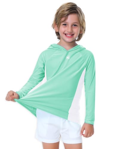 Image of AOBUTE Unisex Kids Long Sleeve Hoodie Rash Guard Boys UPF 50+ Swim Top with Thumb Hole 3-12 Years