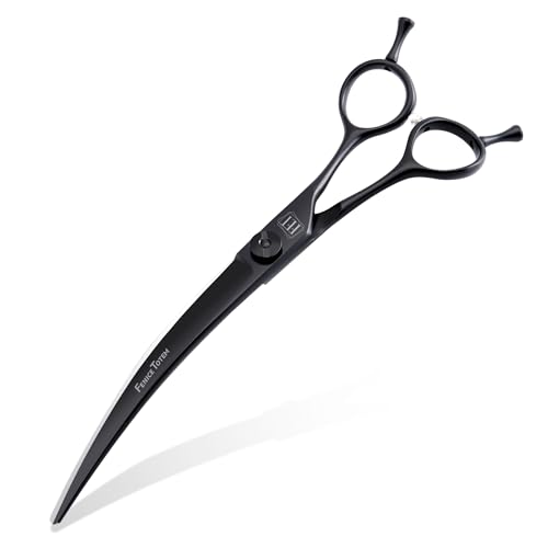 Dog Grooming Scissors: 7.5″ Curved Pet Shears Made Of Japanese 440C for Trimming Dogs Cats and Other Pets Face and Paws Black Dog Grooming Scissors: 7.5″ Curved Pet Shears Made Of Japanese 440C for Trimming Dogs Cats and Other Pets Face and Paws Black