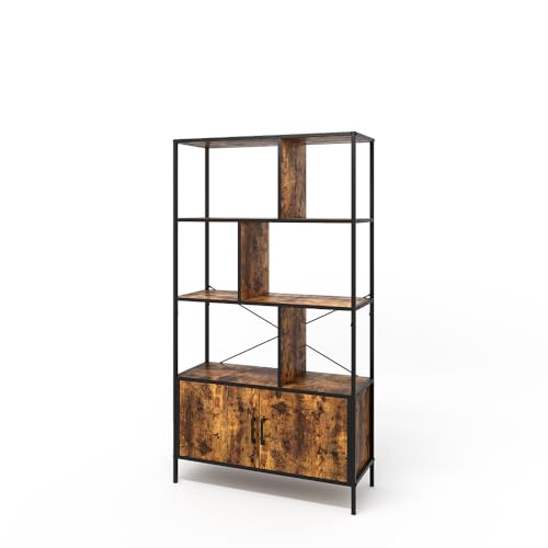 Vicco Bücherregal Fyrk, Eiche rustikal, 80 x 146.5 cm mit 2 Türen, zur flexiblen Raumaufteilung und als offenes Regal einsetzbar