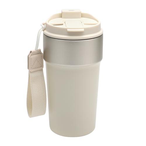 HENGBIRD Termo Cafe 500ml, Termos para Cafe con Pico para Beber Directamente y Pajita, Termo de Cafe Acero Inoxidable, Doble Pared Vasos Termicos Frio Y Calor, Beige