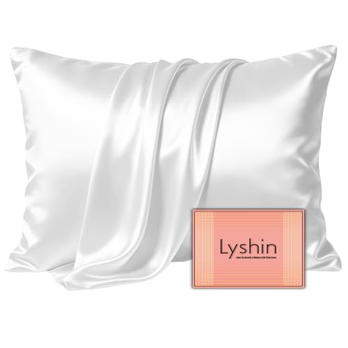 Image of LYSHIN White Silk Pillow Cases Queen Size with Hidden Zipper | 19 Momme Mulberry Silk Pillowcase for Skin and Hair, Anti-Acne, Hypoallergenic, Cooling, Beauty Sleep, Gifts for Women