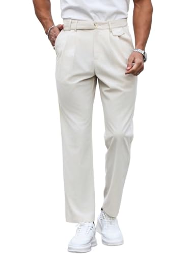 mens dress pants Men's Solid Color Straight-Fit Dress Pants With Folded Pleats