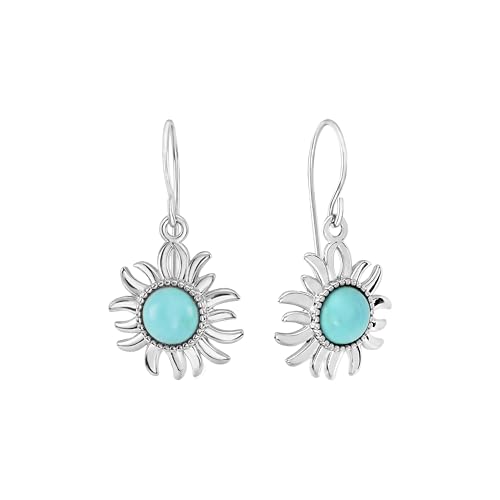 Amazon Essentials Fine Silver-Plated Western Turquoise Sunburst Drop Earrings