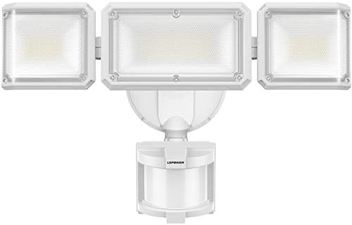 LEPOWER 42W Flood Lights Motion Sensor Outdoor Lights, 4200LM LED Security Light, Dusk to Dawn Motion Sensor Light, 3 Modes, 5000K, IP65 Waterproof, 3 Head Outdoor Flood Light for Garage Yard Porch