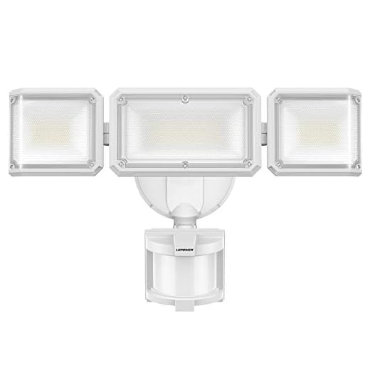 LEPOWER 42W Flood Lights Motion Sensor Outdoor Lights, 4200LM LED Security Light, Dusk to Dawn Motion Sensor Light, 3 Modes, 5000K, IP65 Waterproof, 3 Head Outdoor Flood Light for Garage Yard Porch