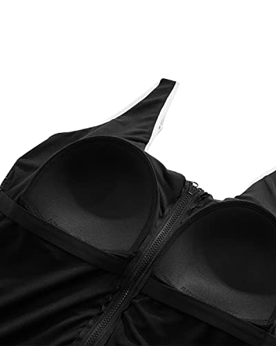 Daci Women Black Plus Size One Piece Zipper Swimsuits Ruched Tummy Control Bathing Suit Push Up Swimwear 24 Plus #TOP4