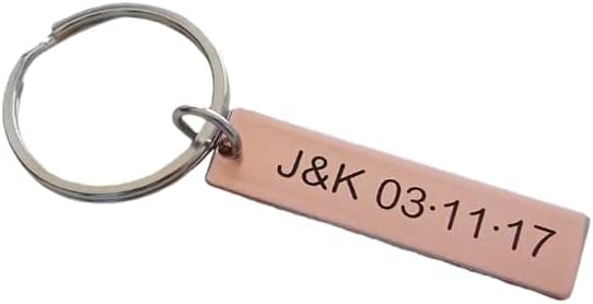 Custom Personalized Copper Keychain, Engraved Initials and Date, Anniversary Gift, Husband Wife Key Chain, Boyfriend Girlfriend Gift, Customized Couples Keychains