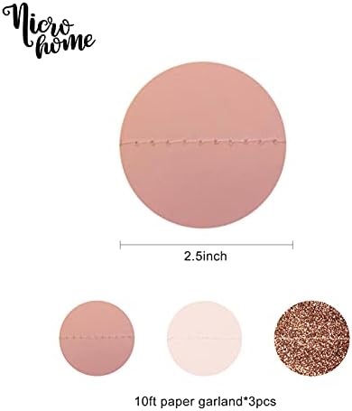 Nicrohome Rose Gold Wedding Party Decorations, 3 PCS Circle Paper Garland Streamers Kit for Hanging Decor, Wedding, Baby Shower, Bridal Showers, Engagement, 10 Fts
