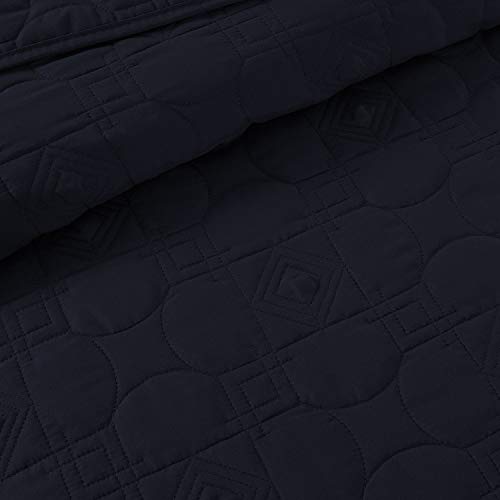 M Fabulous Oversize Light Weight Stitched Bedspread Coverlet Set, 1 Quilt And 2 Pillow Shams, Mid Century Dark Blue, King/Cal-King #TOP1