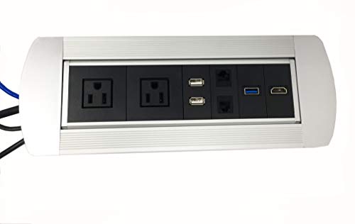 Best Cyber Monday 🔥 Impecgear Power Plug in-Desk Power Center Table Top Grommet Furniture Power Data Center 2 Cat6/1 HTML/2 Power Outlet/2 USB/1 USB Pass Thru(Silver)