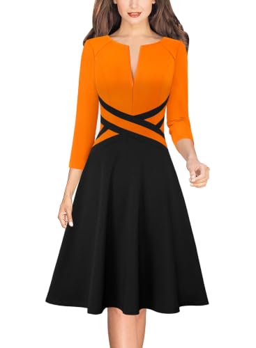 Image of VFSHOW Womens Front Zipper Work Business Casual Office Church A Line Dress