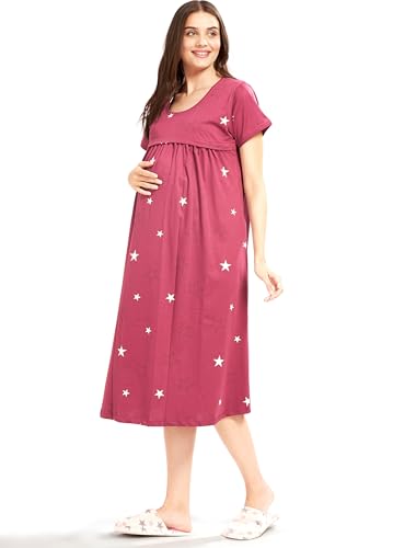 Image of AV2 Women Cotton Printed Maternity Nursing & Feeding Relaxed Fit Nighty -3149
