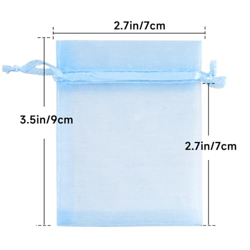 Image of joycraft 50Pcs Sheer Organza Bags with Drawstring, 2.7x3.5 In Blue Small Mesh Gift Wrapping Bags, Jewelry Organza Pouch, Sheer Party Favor Bag for Wedding, Bridal Shower, Birthday, Baby Shower