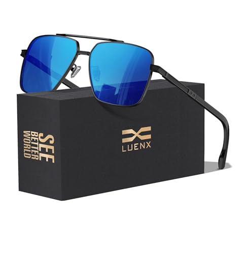 Image of LUENX Polarized Square Aviator Sunglasses for Men,Trendy Retro Oversized Rectangular Frame UV400 Protection
