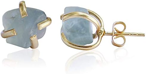 Handmade Raw Gemstone Stud Earrings 18K Gold Plated Birthstone Hypoallergenic Crystal Jewelry by TheGlamHarbor (fluorite)