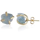 Handmade Raw Gemstone Stud Earrings 18K Gold Plated Birthstone Hypoallergenic Crystal Jewelry by The