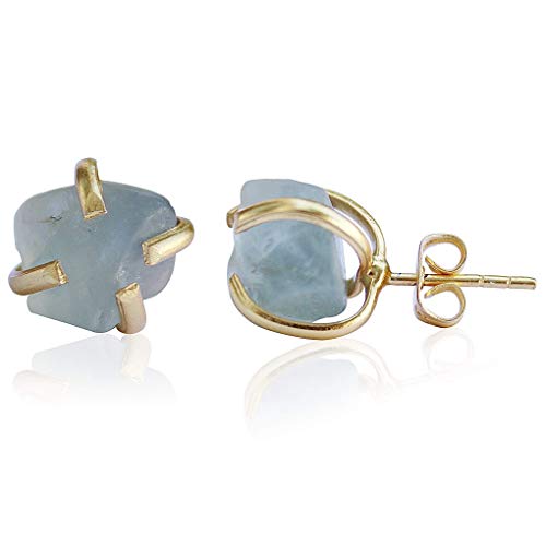 Handmade Raw Gemstone Stud Earrings 18K Gold Plated Birthstone Hypoallergenic Crystal Jewelry By Theglamharbor (Fluorite) #TOP11