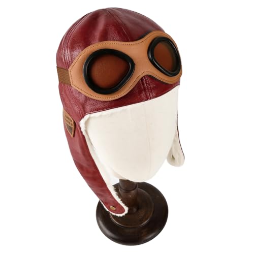 Toddler Aviator Hat PU Leather Pilot Cap with Earflaps 19.7–20.5 in Head Circumference Winter Warm Photography Costume Beanie (US, Alpha, One Size, Standard, Red)