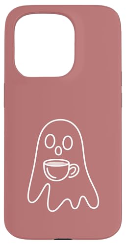 Aesthetic One Line Art Ghost and Coffee - ���[�Y �X�}�z�P�[�X iPhone 15 Pro �p