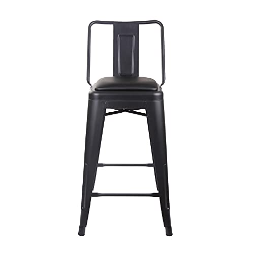 Gia 24-Inch Counter Height Metal Stool Chair With Vegan Leather Seat, Matte Black, Set Of 3 #TOP3