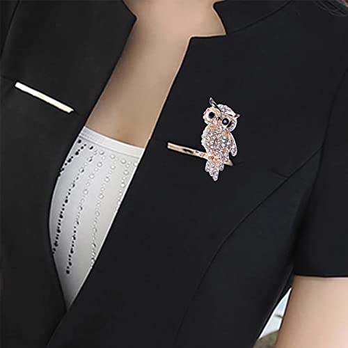 Image of Exquisite Rhinestone Owl Brooch Cute Animal Full Crystal Owl Brooch Pin for Women Christmas Enamel Xmas Party Decor Gift (H: Gold rhinestone owl)