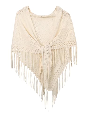 GORGLITTER Women's Wrap Crochet Shawl Poncho Fringe Lightweight Cardigan Sweater Scarf Western Hollow Out Shrug