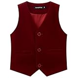 Spring&Gege ボーイズ ガールズ ベルベット スーツ ベスト フォーマル ドレス ウエストコート ポケット付き サイズ 4-12歳, バーガンディ, 9-10 Years