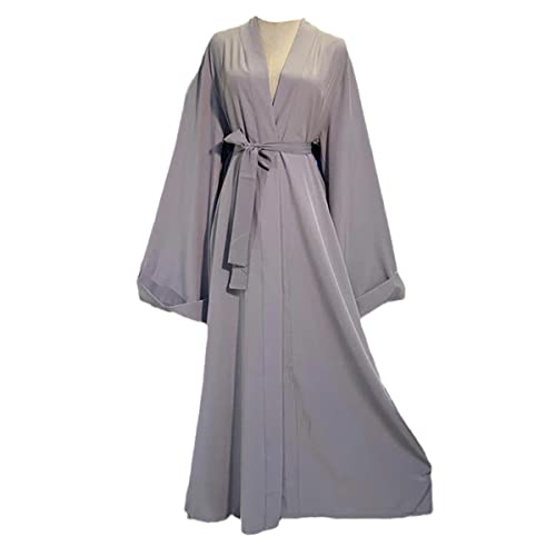 Kaftan Dubai Abaya Kimono turc Cardigan islam musulman Hijab Robe Femme Robe Caftan Vêtements islamiques, Cardigan gris., M