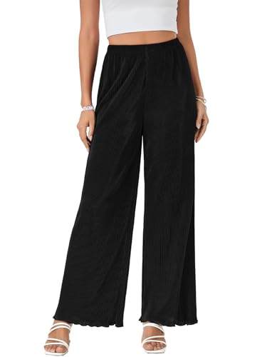 LYANER Women's Casual Wide Leg Pants Pleated High Elastic Waist Flowy Loose Palazzo Pants Work Trousers2