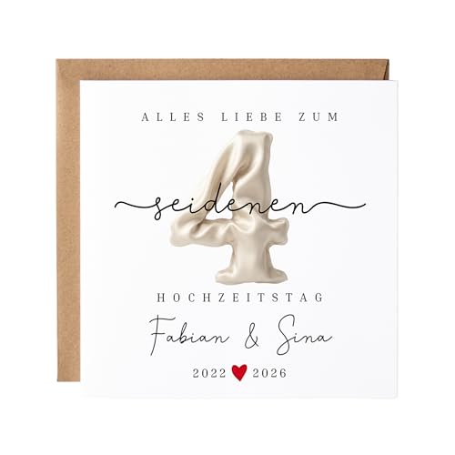 4 Hochzeitstag Geschenk, Seidene Hochzeit Klappkarte, personalisierte Hochzeitstagskarte, Geschenk zum Jahrestag, besondere Karte zum...