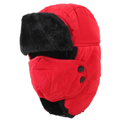 Didiseaon Ski Hat Mask Ski Soviet Trapper Hat Ear Masks Fit Cold Thicker Cold Weather Flap Lined Trapper Fleece Fur Cover Knit for Adult Balaclava Caps Woman Women Thick Winters Red